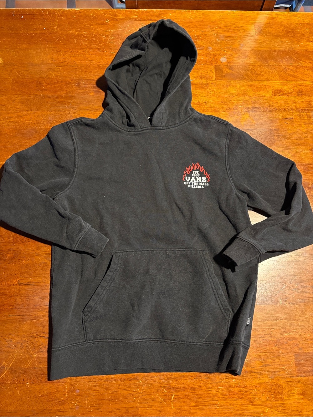 Vans Black Crewneck Hoodie with Red Flame Chest Logo